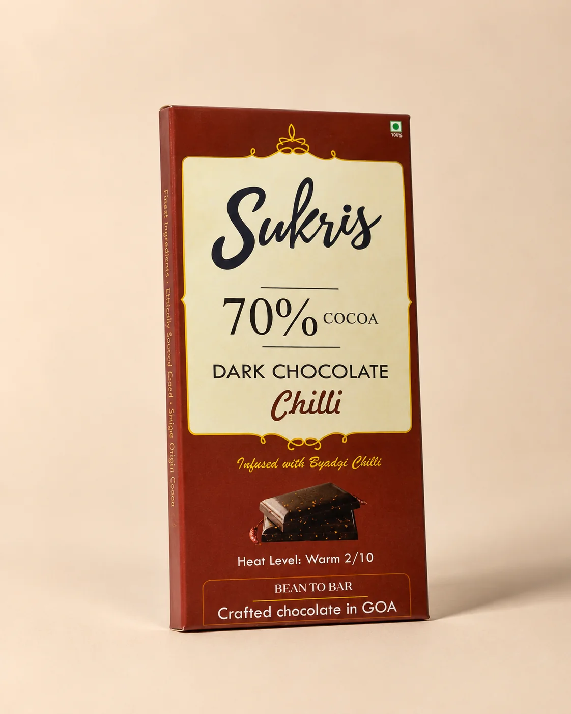 70% Chilli Infused Dark Chocolate bar by Sukris Chocolates