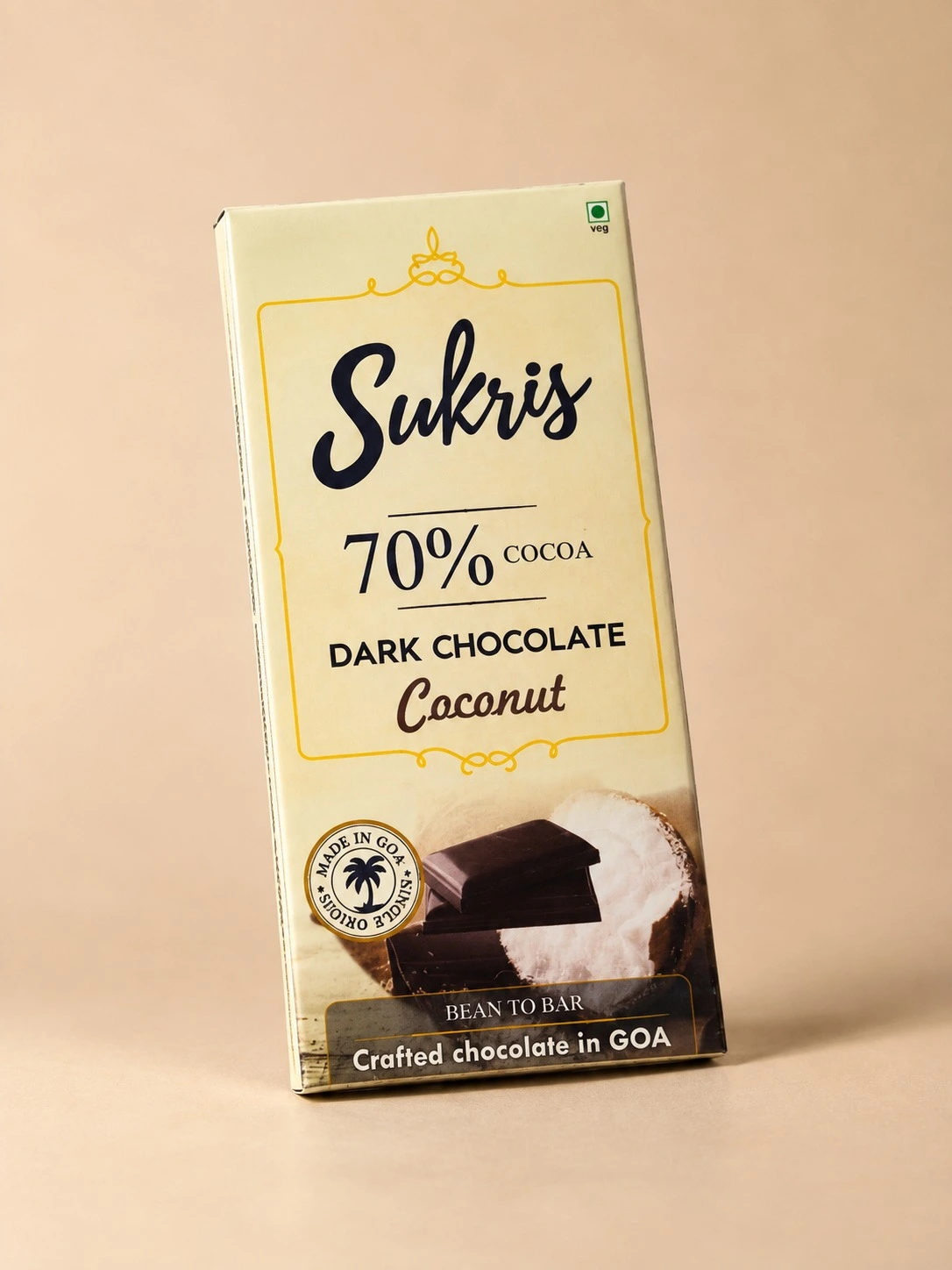 70% Coconut Dark Chocolate bar by Sukris Chocolates