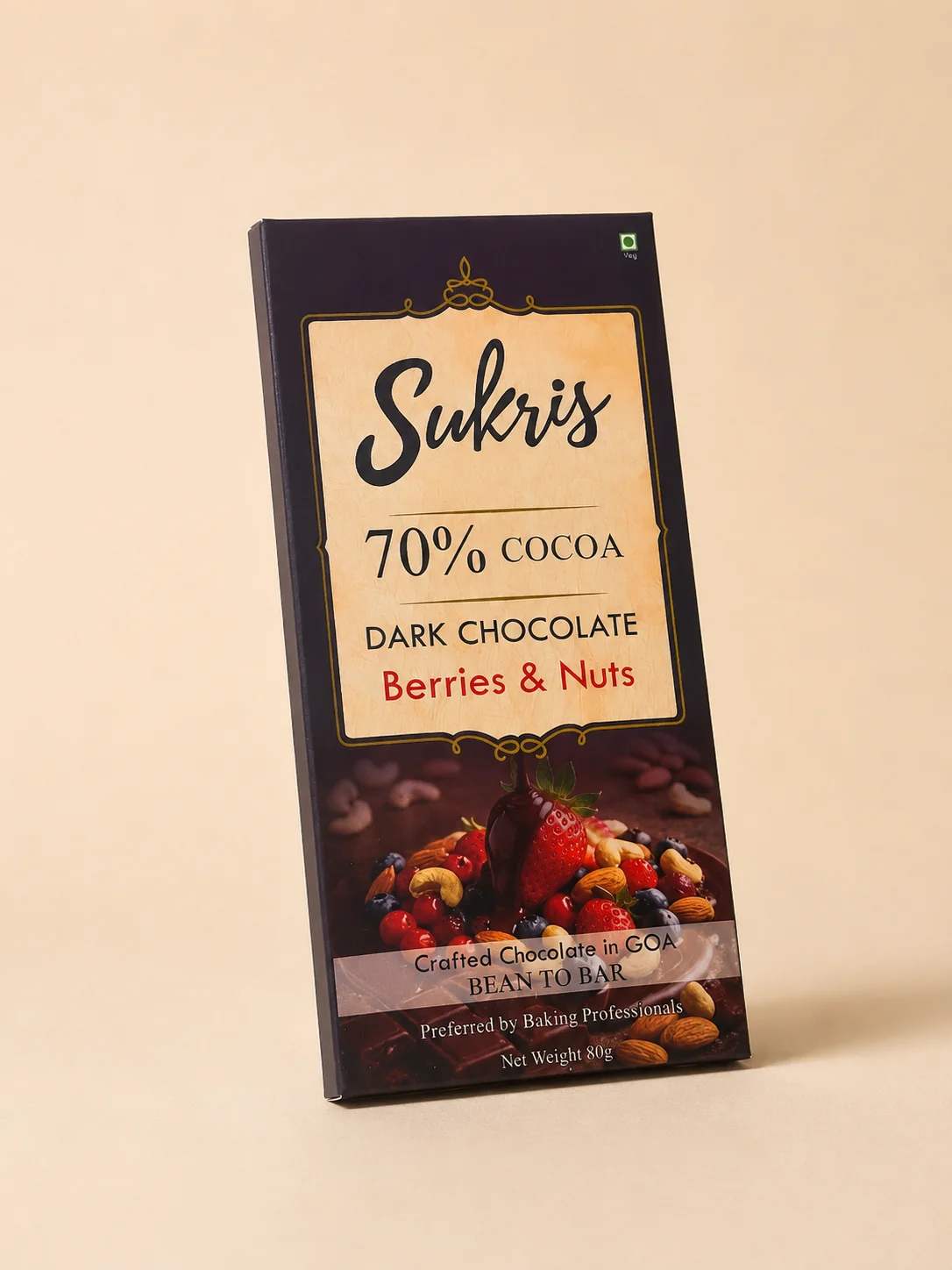70% Nuts & Berry Dark Chocolate bar by Sukris Chocolates